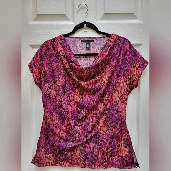 Kenneth Cole Multicolor Swoop Neck Short Sleeve Lightweight Blouse Size Med - Picture 1 of 3